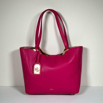 RALPH LAUREN PURSE | Bright pink leather purse by Ralph Lauren. - l. 12 x w. 5 x h. 9.75 in

