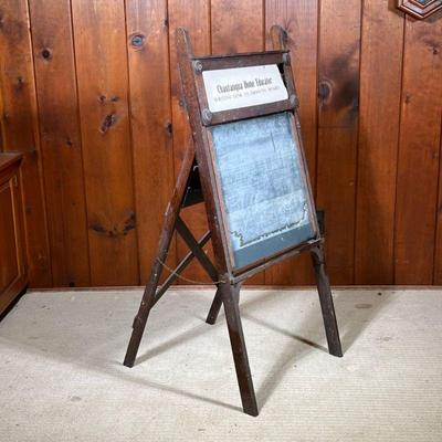 ANTIQUE CHAUTAUQUA CHALK BOARD | Chautauqua Home Educator writing desk and drawing board. - l. 22 x w. 24 x h. 48 in


