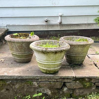 (3PC) CONCRETE PLANTERS | Round concrete planters for potted plants. - h. 12 x dia. 16.5 in

