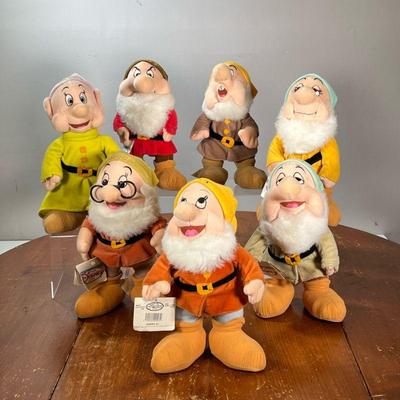 THE SEVEN DWARFS PLUSHIES | The seven dwarfs from Disney's Snow White (Doc, Grumpy, Happy, Sleepy, Bashful, Sneezy, and Dopey).

