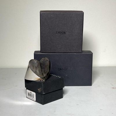 DANSK TAPER CANDLE HOLDERS & PAPERWEIGHT | Including Silver plate heart paperweight, a pair of nickel-plated leaf taper candle...