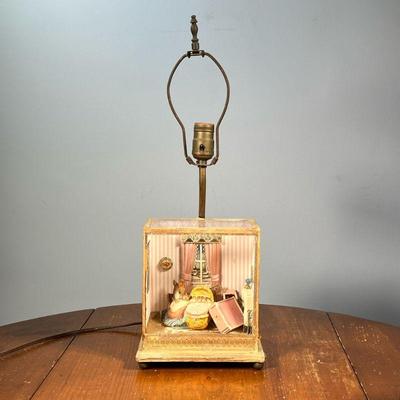 DOLLHOUSE DIORAMA LAMP | Dollhouse diorama scene showing a mother mouse and her babies in pink room with miniature furniture and...