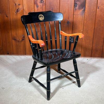 CLASSIC COLLEGE CAPTAIN CHAIR | Bent & Bros college chair, black painted with cherry finished arms and laser engraved Williams...
