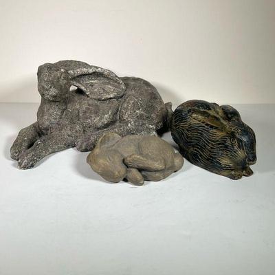 (3PC) OUTDOOR RABBIT DECOR | Three rabbit garden statues. - l. 16 x w. 8 x h. 7 in

