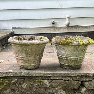 (2PC) PAIR CONCRETE PLANTERS | Pair of outdoor concrete plant pots. - h. 10 x dia. 14 in

