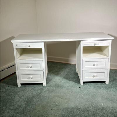 POTTERY BARN 2-IN-1 DESK / SIDE TABLES | Pottery Barn white desk comprised of two banks of drawers with a removable top, to be used as a...