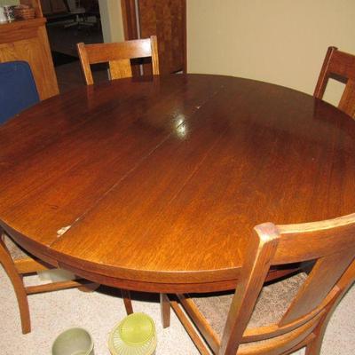hardwood kitchen table w/ chairs & extra leaf