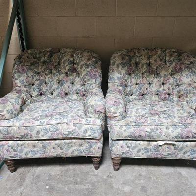 Lot 213 | Two Floral Upholstered Chairs and One Ottoman
