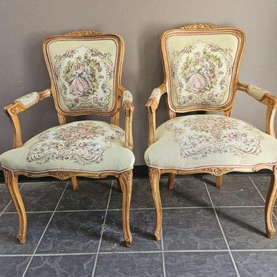 Lot 200 | Vintage Carved Needle Point Arm Chairs
