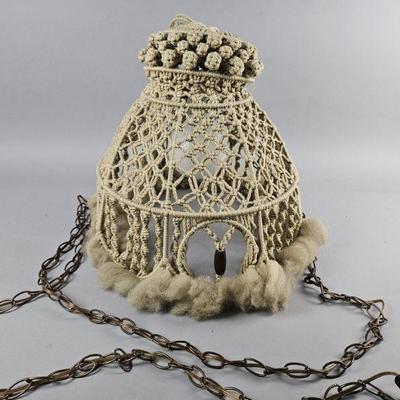 Lot 210 | Vintage Macrame & Wood Beaded Pendant Light
