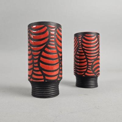 Lot 298 | Vtg Marked Italian Enameled Rd/Blk Candlesticks
