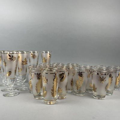 Lot 5e | MCM Libbey Gold Leaf Glassware & Bell
