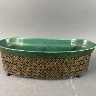 Lot 156 | Vintage MCM Ceramic & Brass Planter

