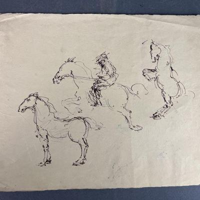 Lot 375 | Vintage Equestrian Ink Sketch
