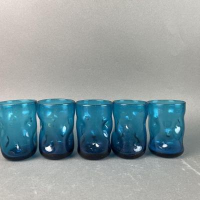 Lot 123 | Vintage Blenko Dimple Blue Tumblers
