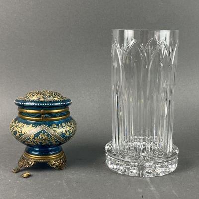 Lot 161 | Czech Blue Dish & Crystal Hurricane
