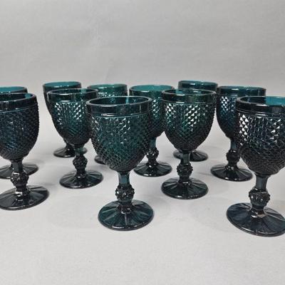 Lot 153 | Diamond Point Teal Water Goblets
