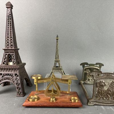Lot 268 | Brass Balance, Eiffel Tower Figures & Bookends
