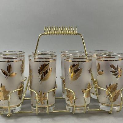 Lot 5b | MCM Libbey Gold Leaf Tumblers in Rack
