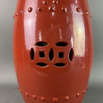 Lot 339 | Orange Barrel Shaped Ceramic Stool or Table
