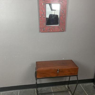 Lot 416 | Small Chest On Wrought Iron Stand & Wall Mirror
