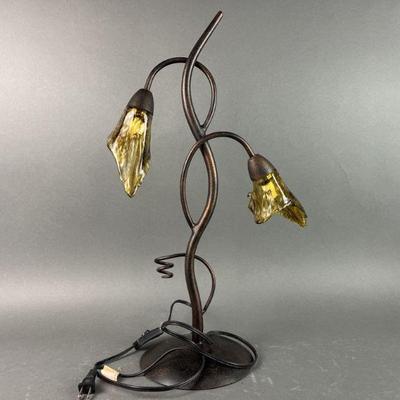 Lot 277 | Metal Lamp with Floral Shaped Glass Shades
