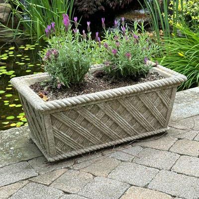 RECTANGULAR CONCRETE BASKETWEAVE PLANTER | l. 28 x w. 16 x h. 12 in

