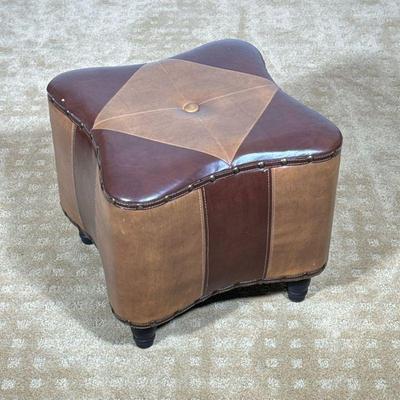 LEATHER-WRAPPED HOLLOW OTTOMAN | l. 18 x w. 18 x h. 17 in

