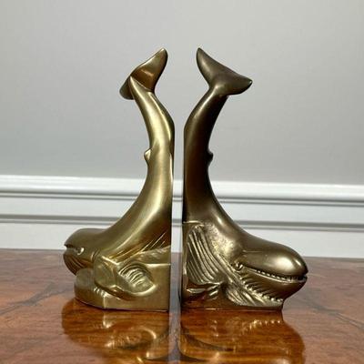 PAIR BRASS WHALE BOOKENDS | h. 7 in


