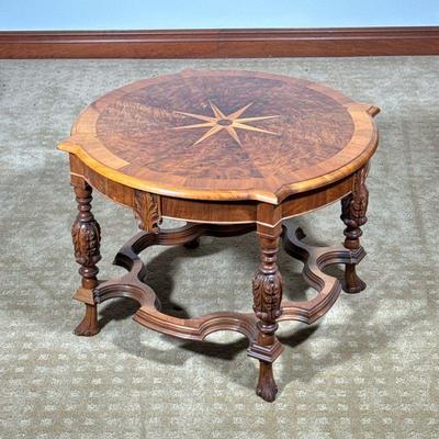 BURLWOOD LOW TABLE | Star inlay decoration. - h. 22 x dia. 30 in

