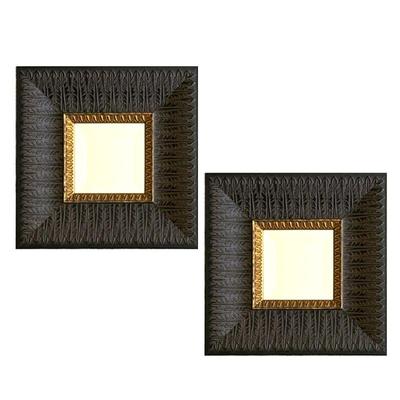 PAIR ROMA ITALIAN STYLE MIRRORS | Made in Canada, gilt inserts with black patina pattern frames. - l. 11 x w. 11 in

