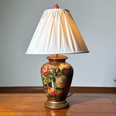 FLORAL DECORATED VASIFORM LAMP | h. 29 x dia. 18 in (over shade)

