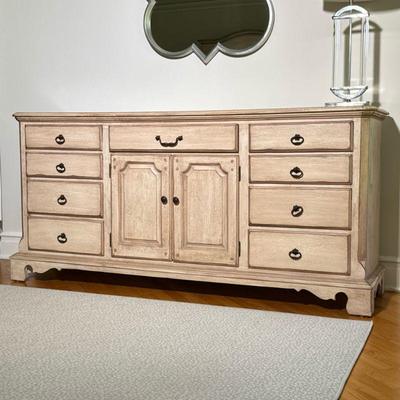 THOMASVILLE COUNTRY PAINTED LONG DRESSER | White paint, having two banks of four graduated drawers centering a drawer over double cabinet...