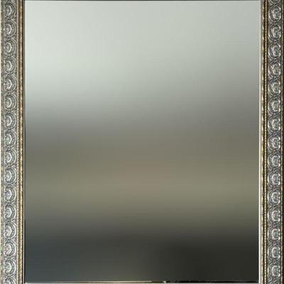 SILVERED FRAME MIRROR | Having a clean new mirror in a composite silver and gold colored frame. - w. 26.5 x h. 32 in

