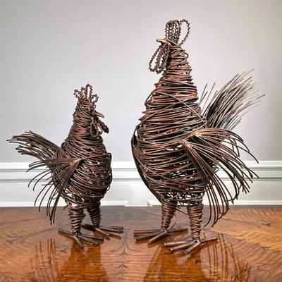 (2PC) DECORATIVE WIRE CHICKENS | With paginated. - h. 20 in (tallest)

