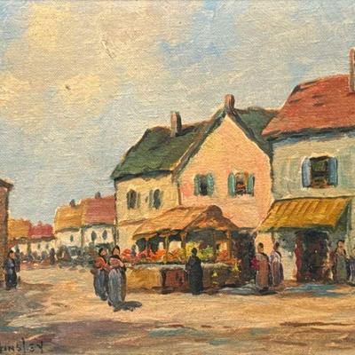 DENNIS AINSLEY (1880-1952) OIL PAINTING | market scene. Oil on canvas. 7.25 x 9.25 in. sight. Signed lower left. - l. 16.5 x w. 14.25 in...