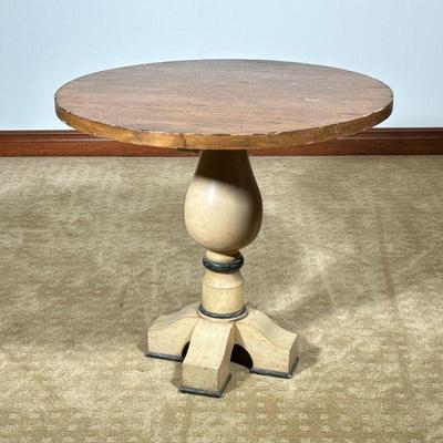 PAINTED PROVINCIAL STYLE PEDESTAL TABLE | wooden top on a turned painted base. - h. 29 x dia. 32 in

