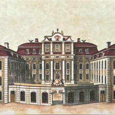 CHATEAU LITHOGRAPH PRINT | 20 x 25 in, sight framed under glass. - w. 43 x h. 33.5 in (frame)

