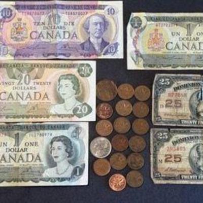 Vintage Canadian Currency 1923-1979 * Two 1923 Paper 25 Cent Notes * 1919 One Cent
