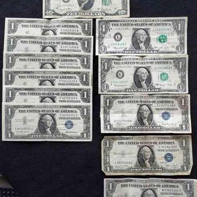 1935 (3) & 1957 (6) Blue Seal $1 Dollar Bills Plus 3 more Vintage Bills
