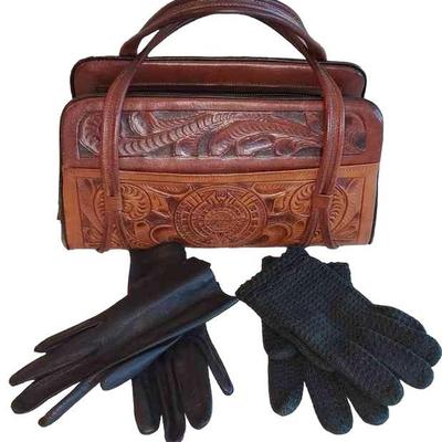 Gaitan Leather Handbag (Made In Mexico) * Black Leather Gloves * Black Knit Gloves
