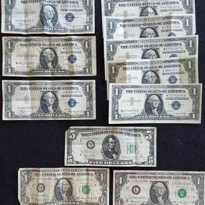 1935 (3) & 1957 (4) Blue Seal $1 Dollar Bills Plus 3 More Vintage Bills
