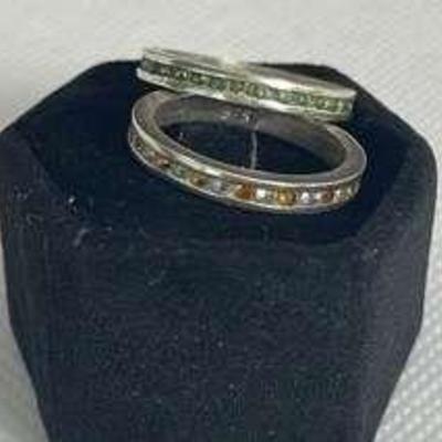 Sterling Silver Ladies Rings with Tiny Gemstones Set In * Size 6.5 * 4.21 Grams
