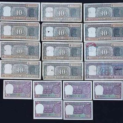 Rupees From India * 12-$10 Rupee Bills & 6-$1 Rupee Bills
