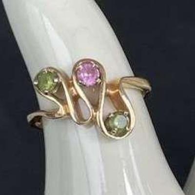 14K Yellow Gold * Pink Topaz * Citrine * Ladies Ring * Size 6
