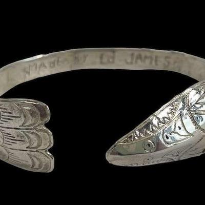 Likely Sterling Silver Handmade Native American Cuff Bracelet * Ed James
