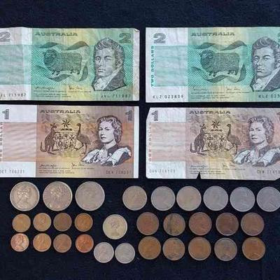 Australian $1 & $2 Dollar Bills Plus Coins
