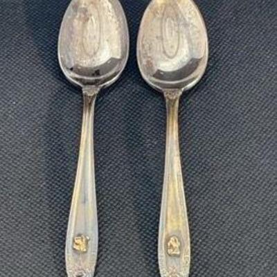 2 International Sterling Silver Spoons With What I Believe are Gold Nuggets On Handle
