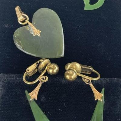 Jade or Jadeite Heart Pendants * Jade Clip On Earrings
