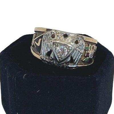 Men’s Masonic Diamond Ring * 10K Yellow Gold * Size 9.5 * 7 Grams
